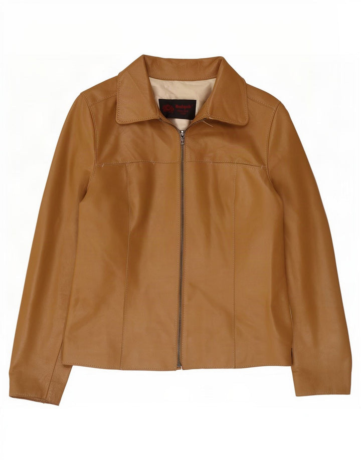 Vintage mujer chaqueta de cuero Reino Unido 8 pequeño beige
