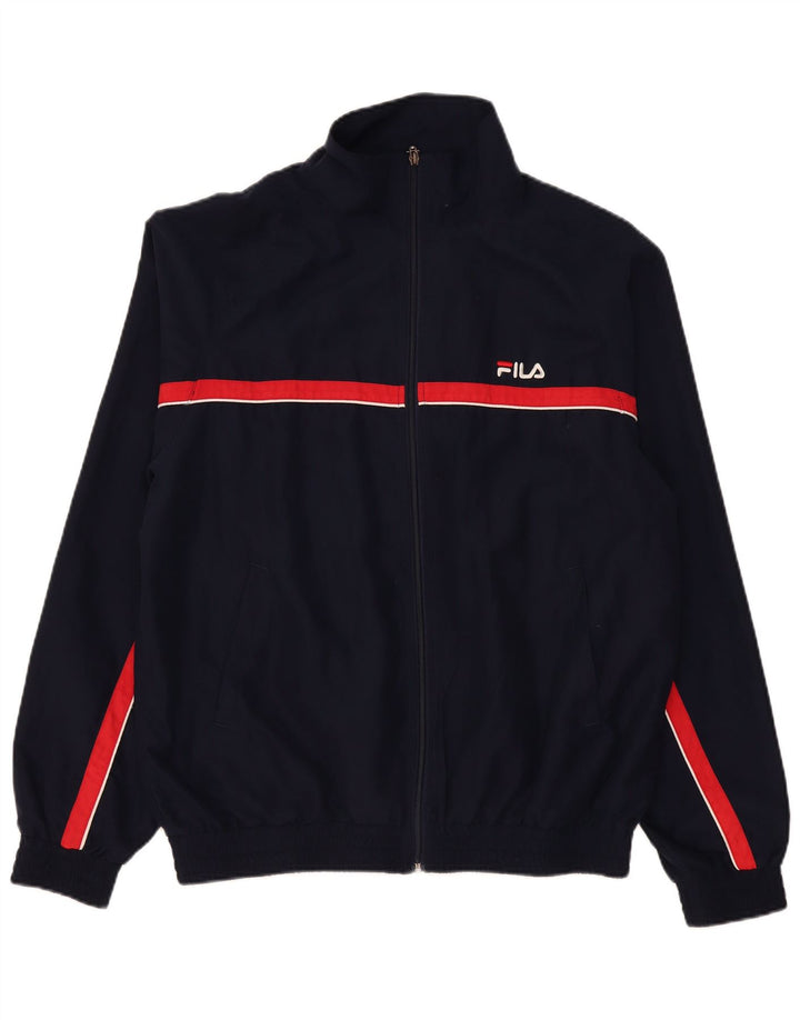 Fila Mens Chándal Top Chaqueta Grande Azul Marino Rayas Poliéster