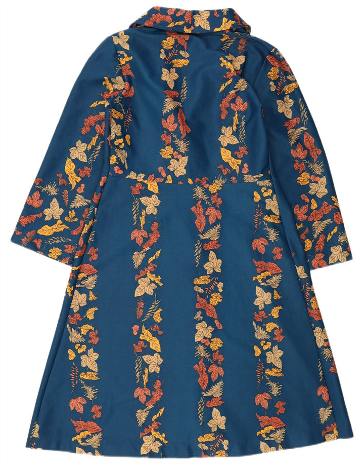 Vintage mujer bata vestido Reino Unido 14 azul medio floral