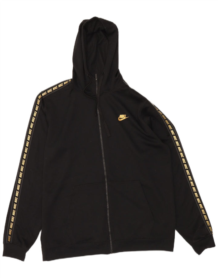 NIKE Mens Graphic Zip Hoodie Sweater Large Black Polyester