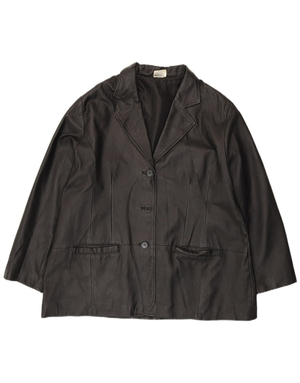 Agenda Chaqueta Blazer de Cuero con 3 Botones para Mujer UK 24 4XL Cuero Negro