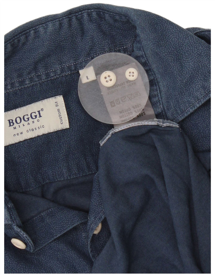 Camisa BOOGIE Milano para hombre de algodón con lunares azul marino grande