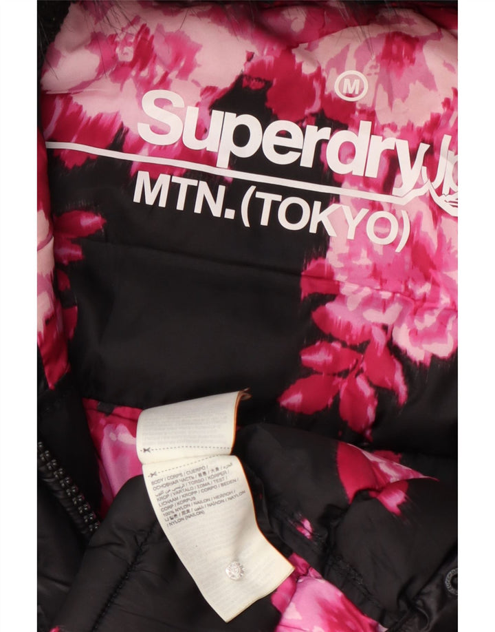 Superdry Abrigo acolchado con capucha para mujer, talla 48, nailon negro mediano