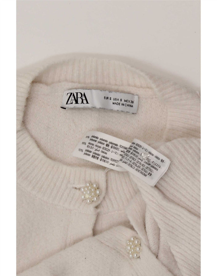 Zara Mujer Cárdigan Suéter UK 10 Small Blanco Poliamida