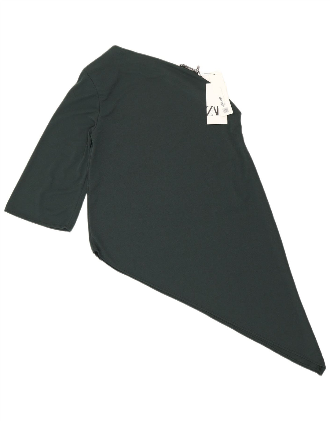 Zara Mujer Top Asimétrico De Un Hombro UK 40 Pequeño Poliéster Verde