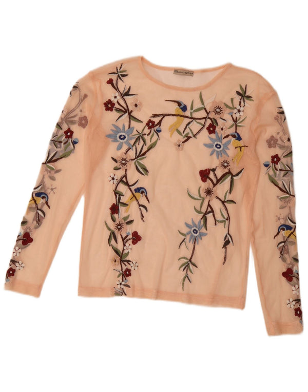 Zara Mujer Top Transparente De Manga Larga UK 40 Small Pink Floral