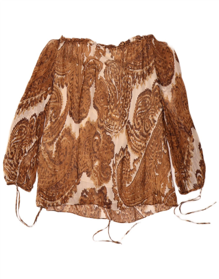 Milly Top de manga 3/4 con hombros descubiertos para mujer US 8 Seda de cachemira marrón medio