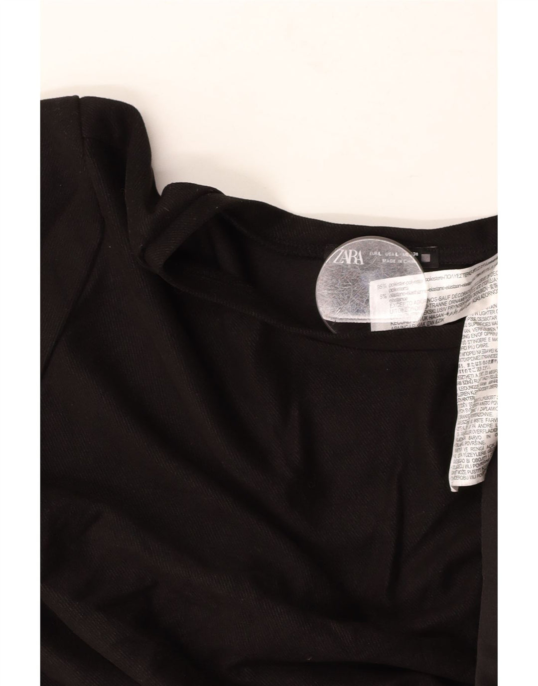 ZARA Mujer Vestido Acampanado UK 46 Grande Poliéster Floral Negro