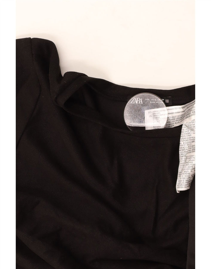 ZARA Mujer Vestido Acampanado UK 46 Grande Poliéster Floral Negro