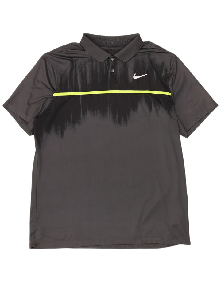 Polo Nike Dri Fit de corte estándar para hombre, poliéster color block grande en gris