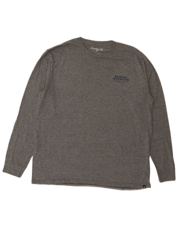 Hurley Top gráfico de manga larga de algodón moteado gris grande para hombre