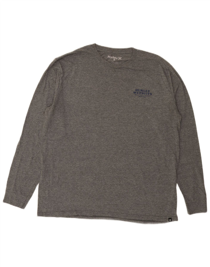 Hurley Top gráfico de manga larga de algodón moteado gris grande para hombre
