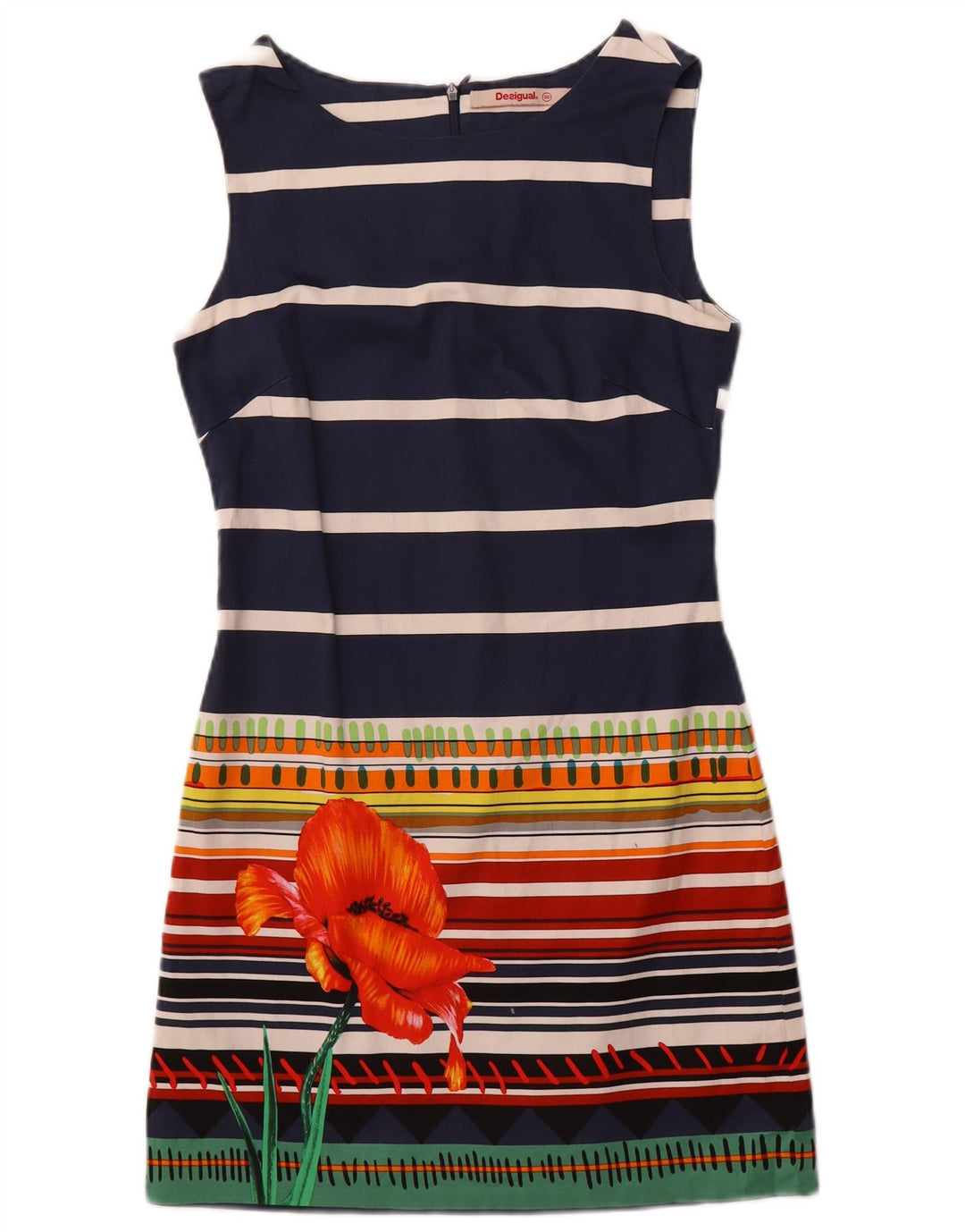 Desigual Vestido tubo sin mangas para mujer EU 36 Small Azul marino a rayas