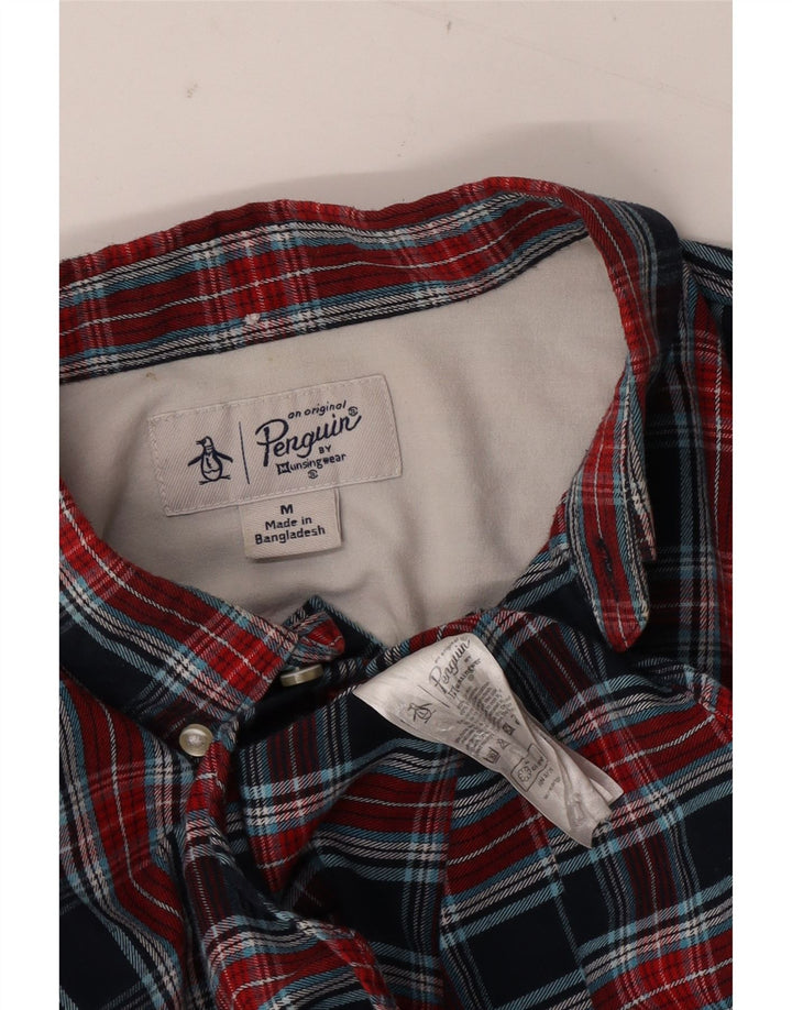 Camisa Penguin Hombre Algodón Azul Marino Mediano A Cuadros