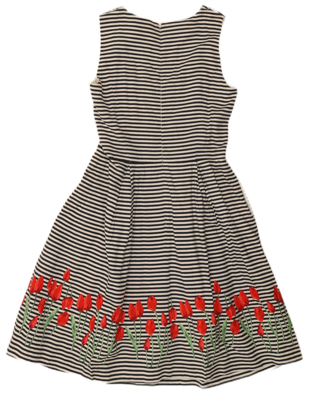 Brooks Brothers Vestido acampanado para mujer US 8, mediano, color blanco roto, a rayas