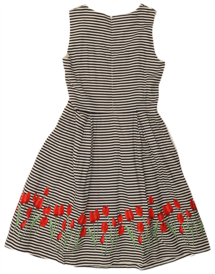 Brooks Brothers Vestido acampanado para mujer US 8, mediano, color blanco roto, a rayas