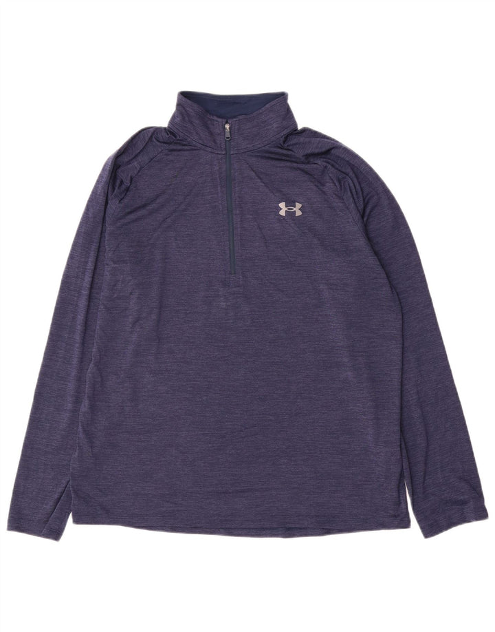 Under Armour Top de chándal con cremallera y cuello para hombre, talla grande, azul marino, a rayas