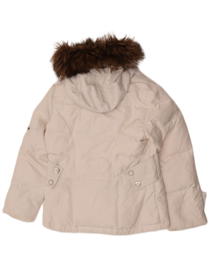 Calvin Klein Chaqueta acolchada con capucha para mujer UK 46 Poliéster blanco grande