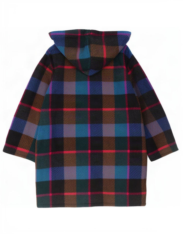Vintage mujer con capucha doble pecho abrigo EU 44 XL cuadros multicolores