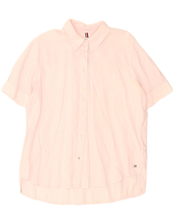 Tommy Hilfiger Camisa extragrande de manga corta para mujer UK 12 Medium Pink Linen