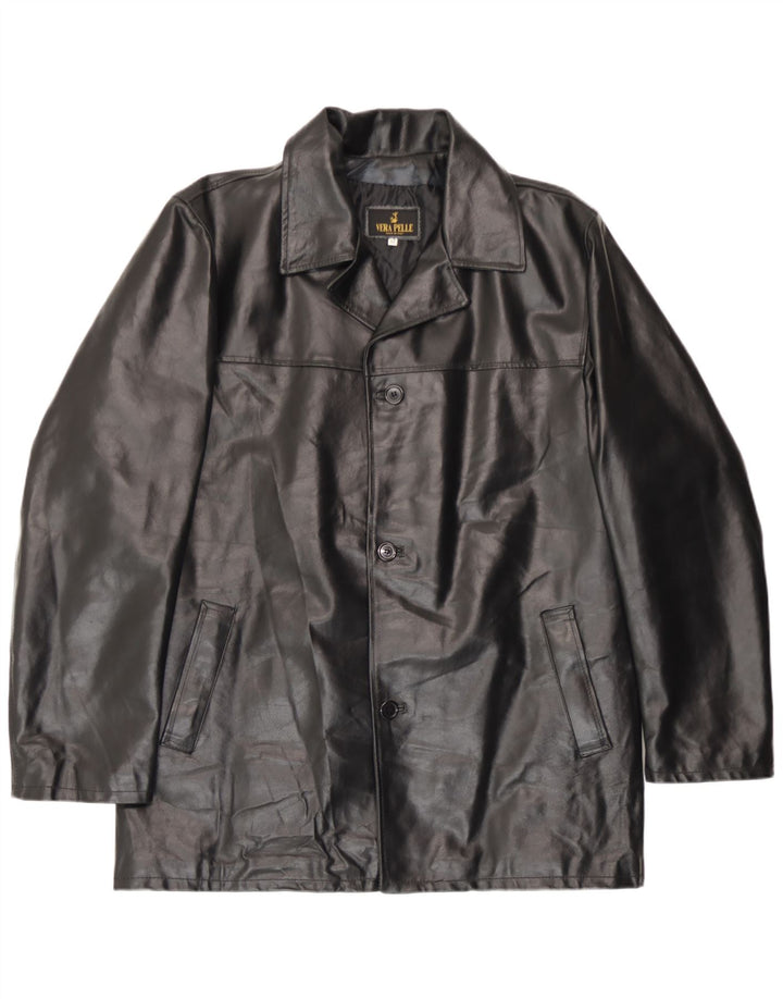 Chaqueta de cuero vintage para hombre IT 52 XL cuero negro