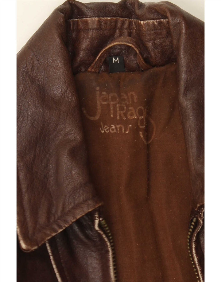 Vintage chaqueta de cuero para hombre Reino Unido 38 Patchwork marrón medio