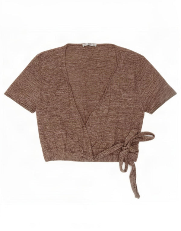 Zara Cárdigan cruzado de manga corta para mujer, UK 44, grande, moteado en beige
