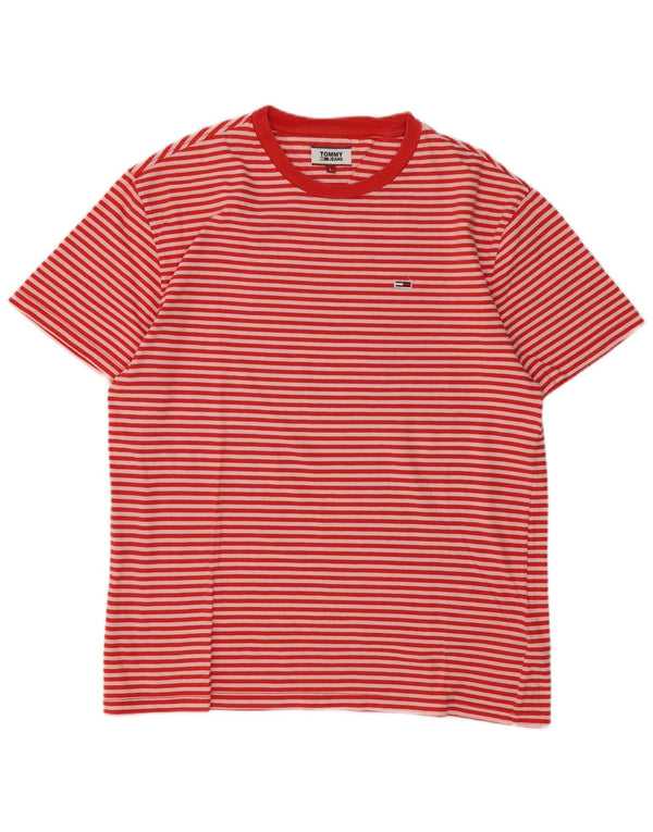 Tommy Hilfiger Camiseta para hombre Top Large de algodón a rayas rojas