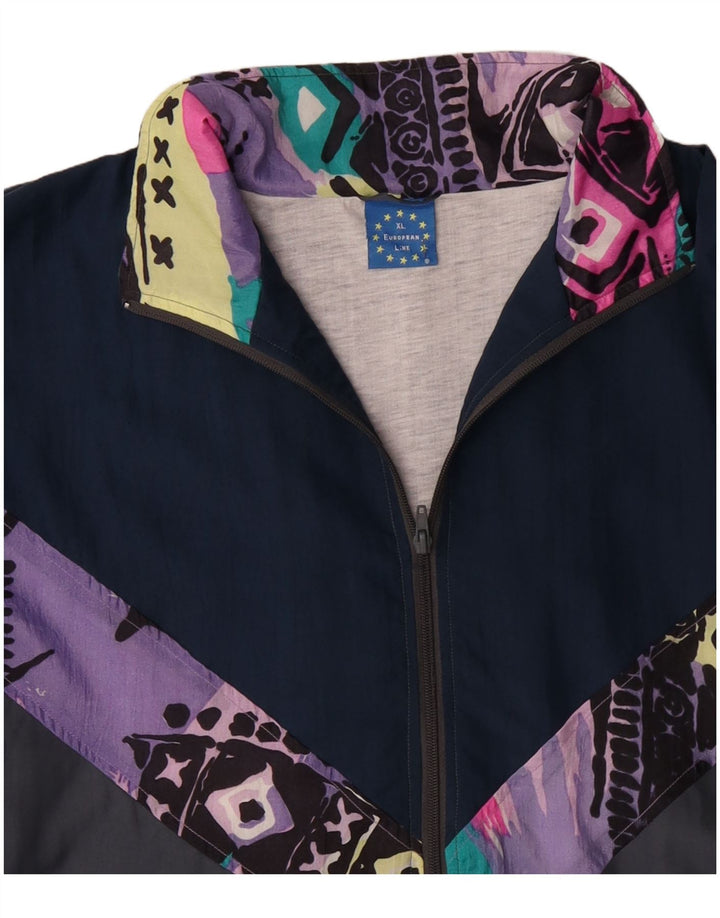 Vintage Hombres Chándal Top Chaqueta XL Gris Colorblock Poliéster 90s