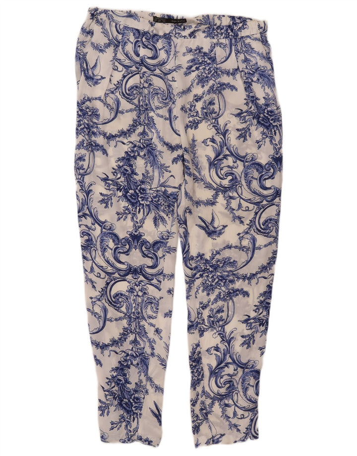 ZARA Mujer Pantalón Cropped Pegged XS W30 L25 Blanco Floral