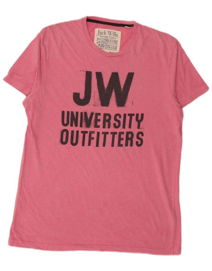 JACK WILLS Camiseta gráfica para hombre Top Small Pink Cotton