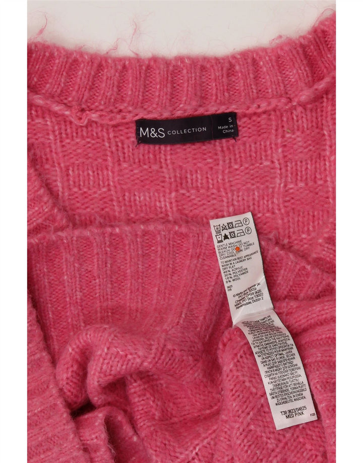 MARKS & SPENCER Suéter tipo jersey de gran tamaño con cuello en V para mujer UK 10 Small Pink