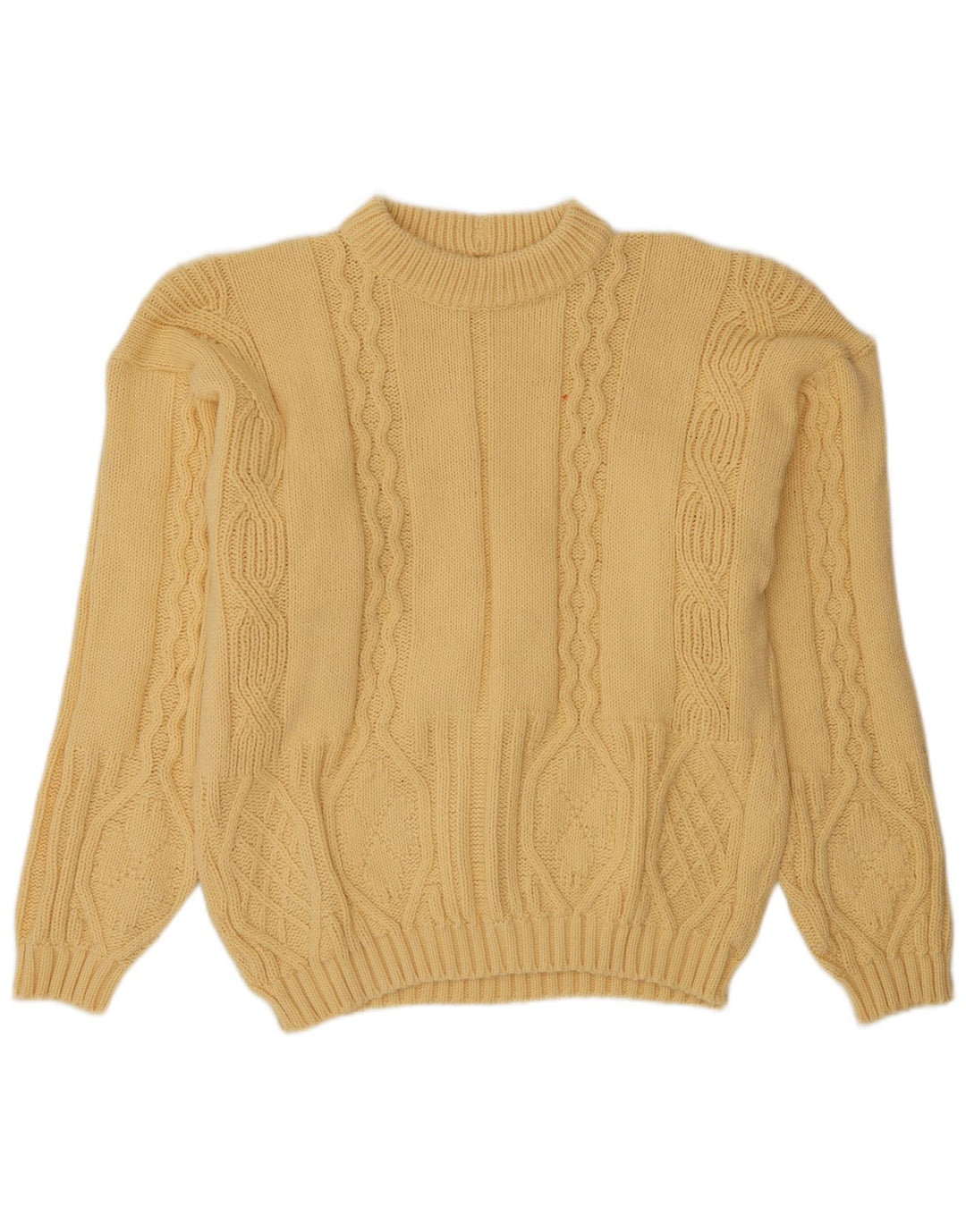 Vintage hombres cuello redondo jersey suéter grande amarillo