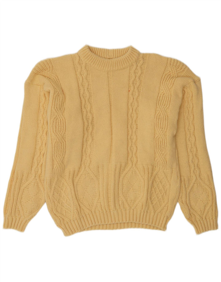 Vintage hombres cuello redondo jersey suéter grande amarillo