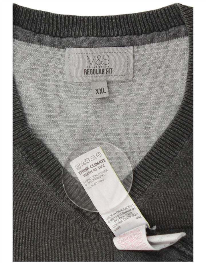 Marks & Spencer - Jersey para hombre con cuello en V y corte regular, talla 2XL, algodón gris