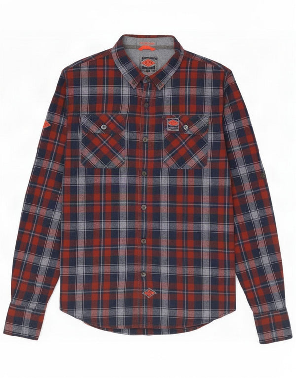 Camisa Superdry para hombre XL Algodón a cuadros azul marino