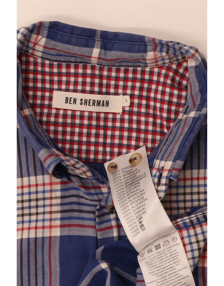 Camisa Ben Sherman para hombre grande de algodón a cuadros azul marino