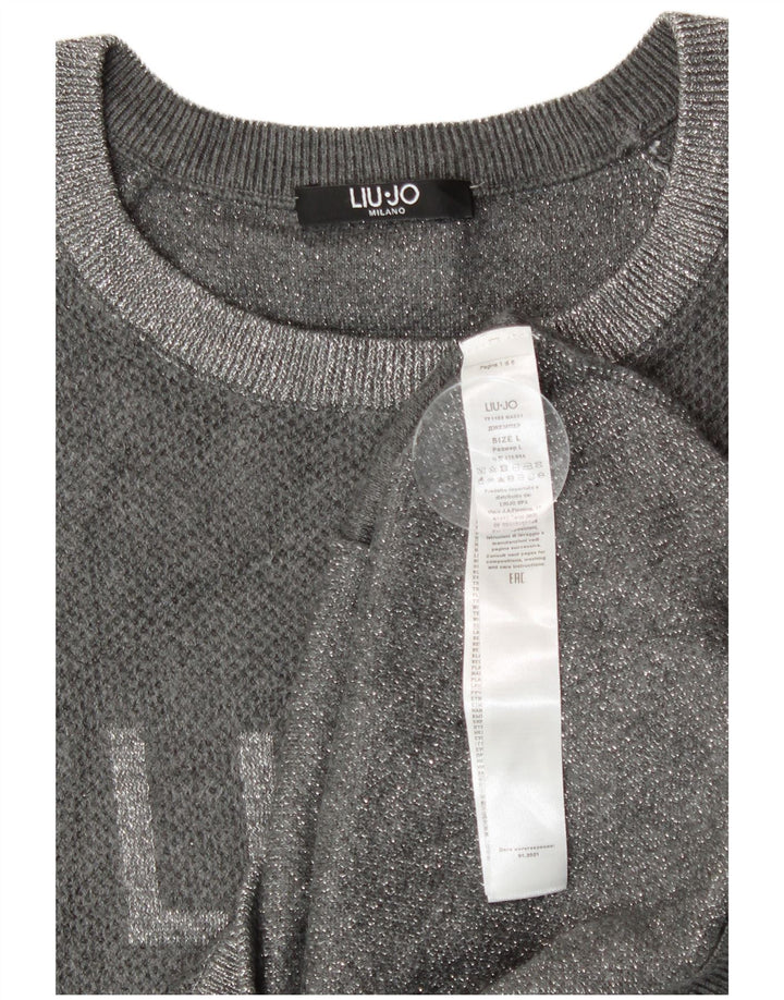 Liu Jo Jersey de cuello redondo para mujer, talla 40, color plateado grande