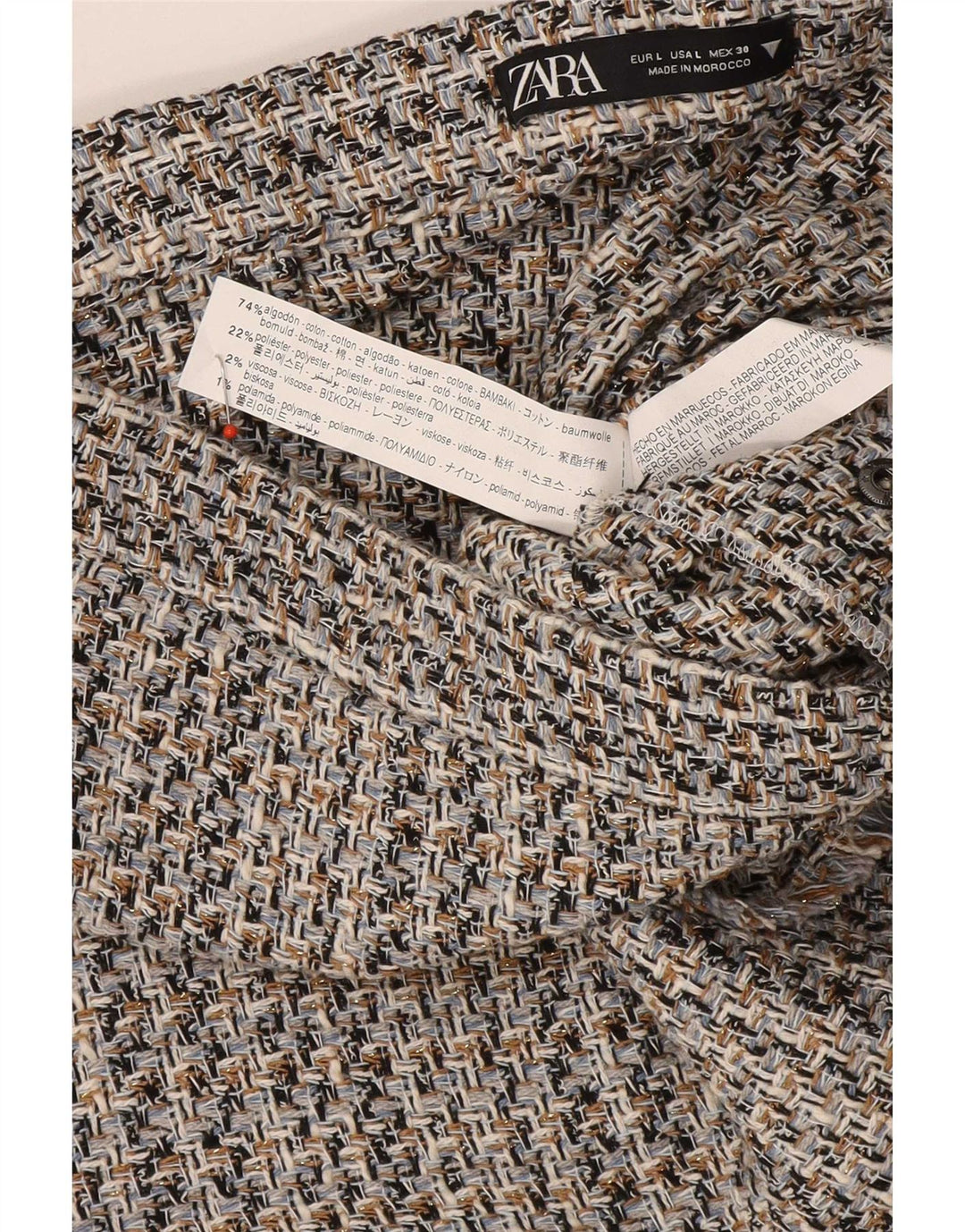 Zara Mujer Falda Acampanada Grande W30 Algodón Moteado Gris