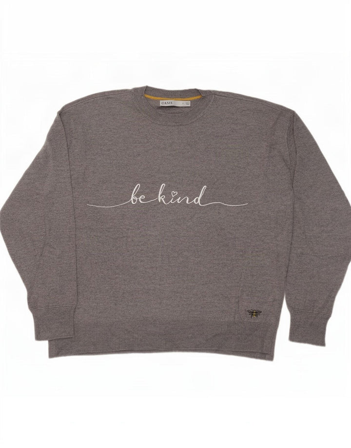 Oasis Mujer Gráfico Oversize Cuello Redondo Jersey Suéter UK 10 Small Gris