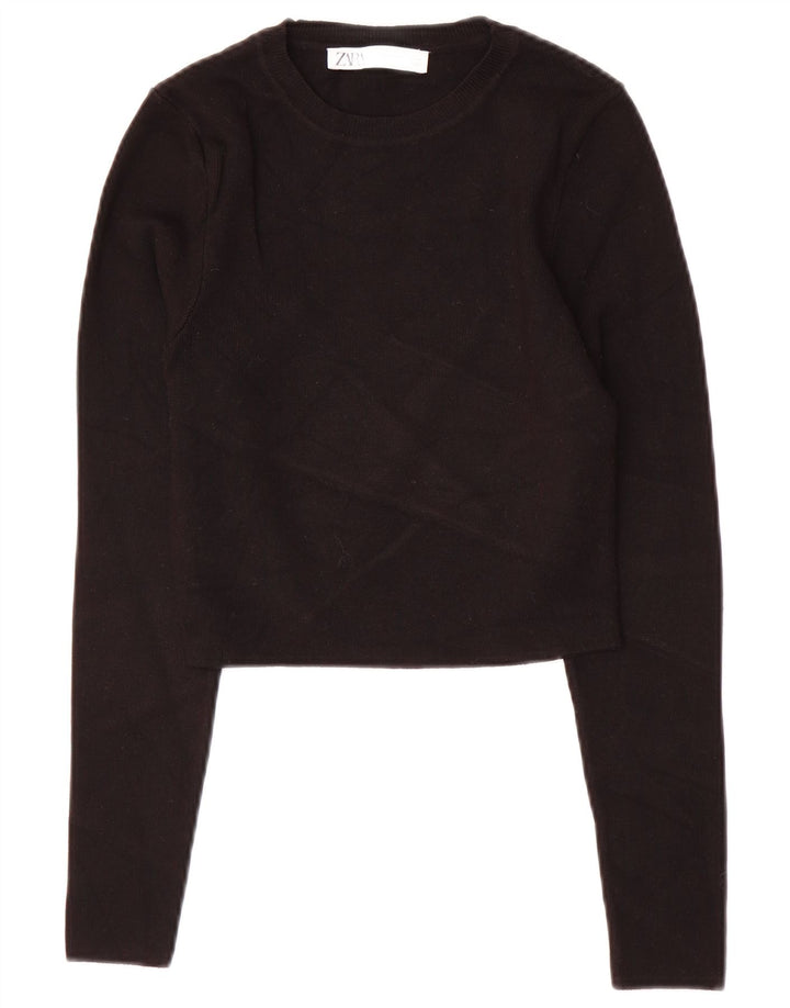 Zara Mujer Crop Top Manga Larga UK 44 Grande Negro