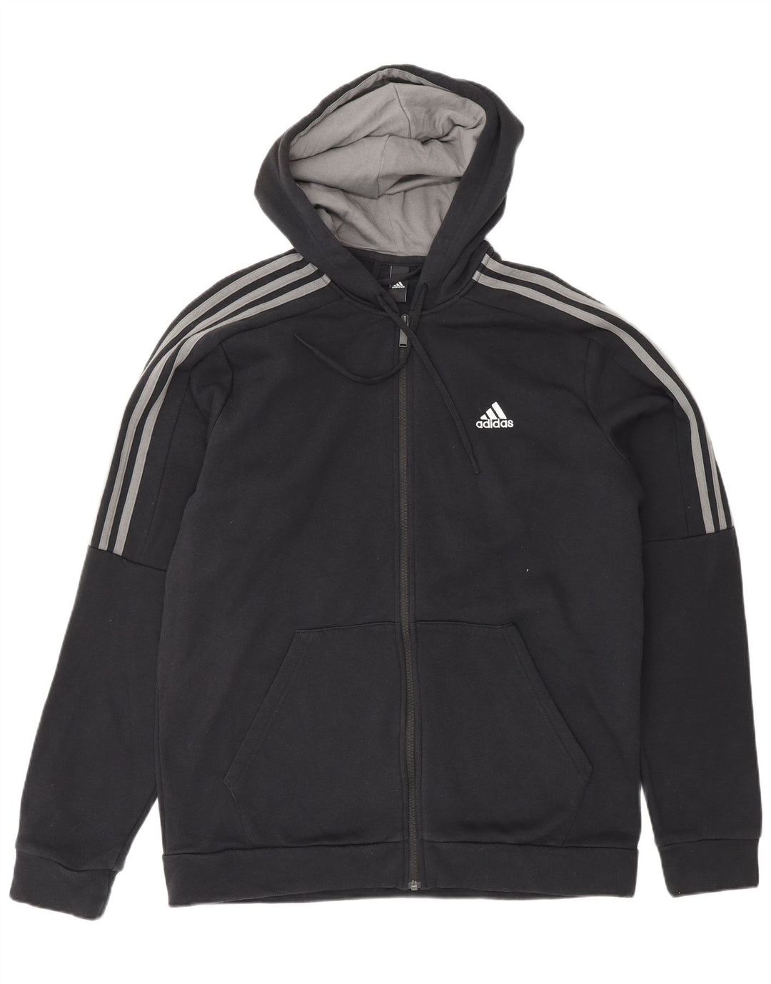 ADIDAS Sudadera con capucha y cremallera para hombre, talla grande, algodón negro