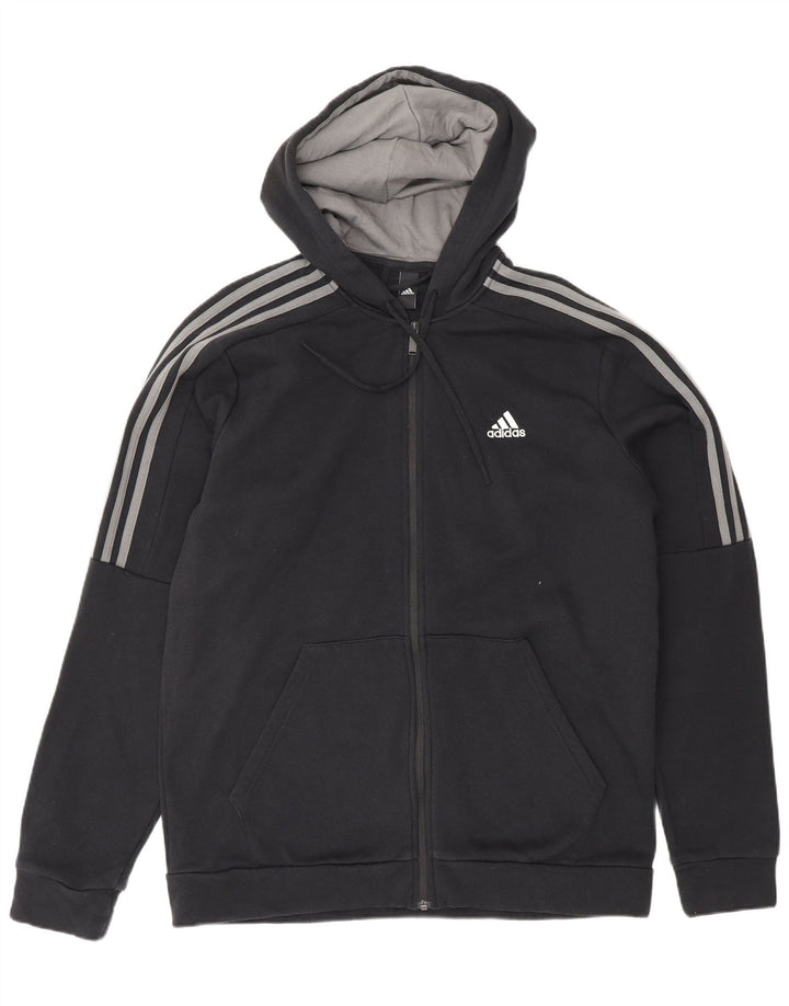 ADIDAS Sudadera con capucha y cremallera para hombre, talla grande, algodón negro