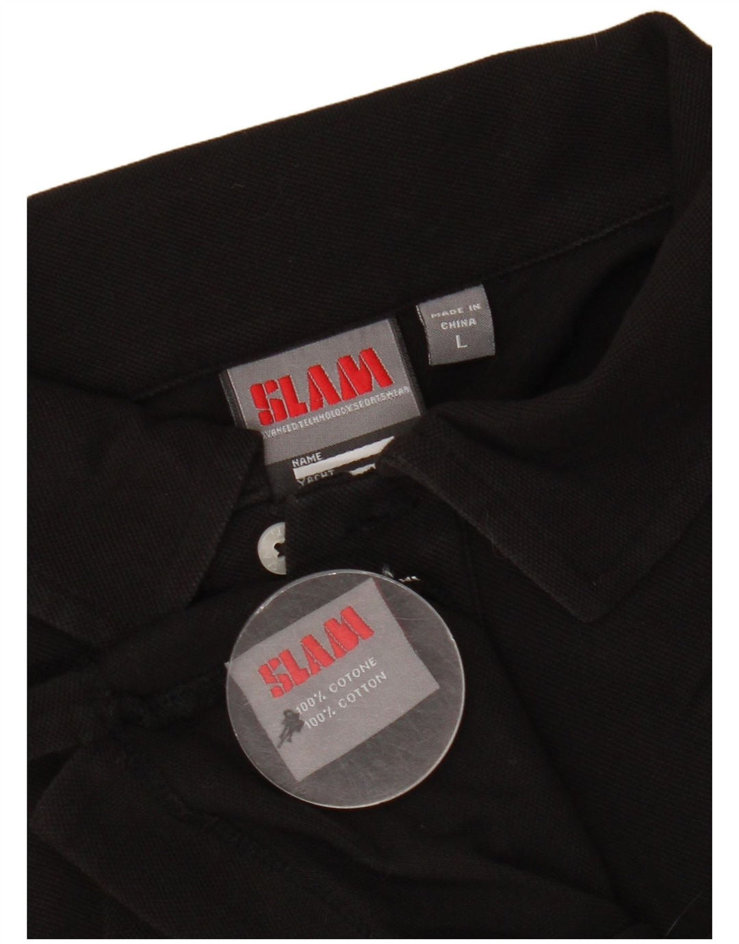 Slam - Polo para hombre, talla grande, algodón negro