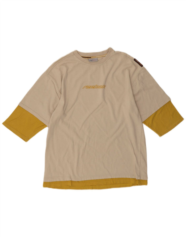 REEBOK Hombre Camiseta Gráfica Top Medium Beige Colorblock