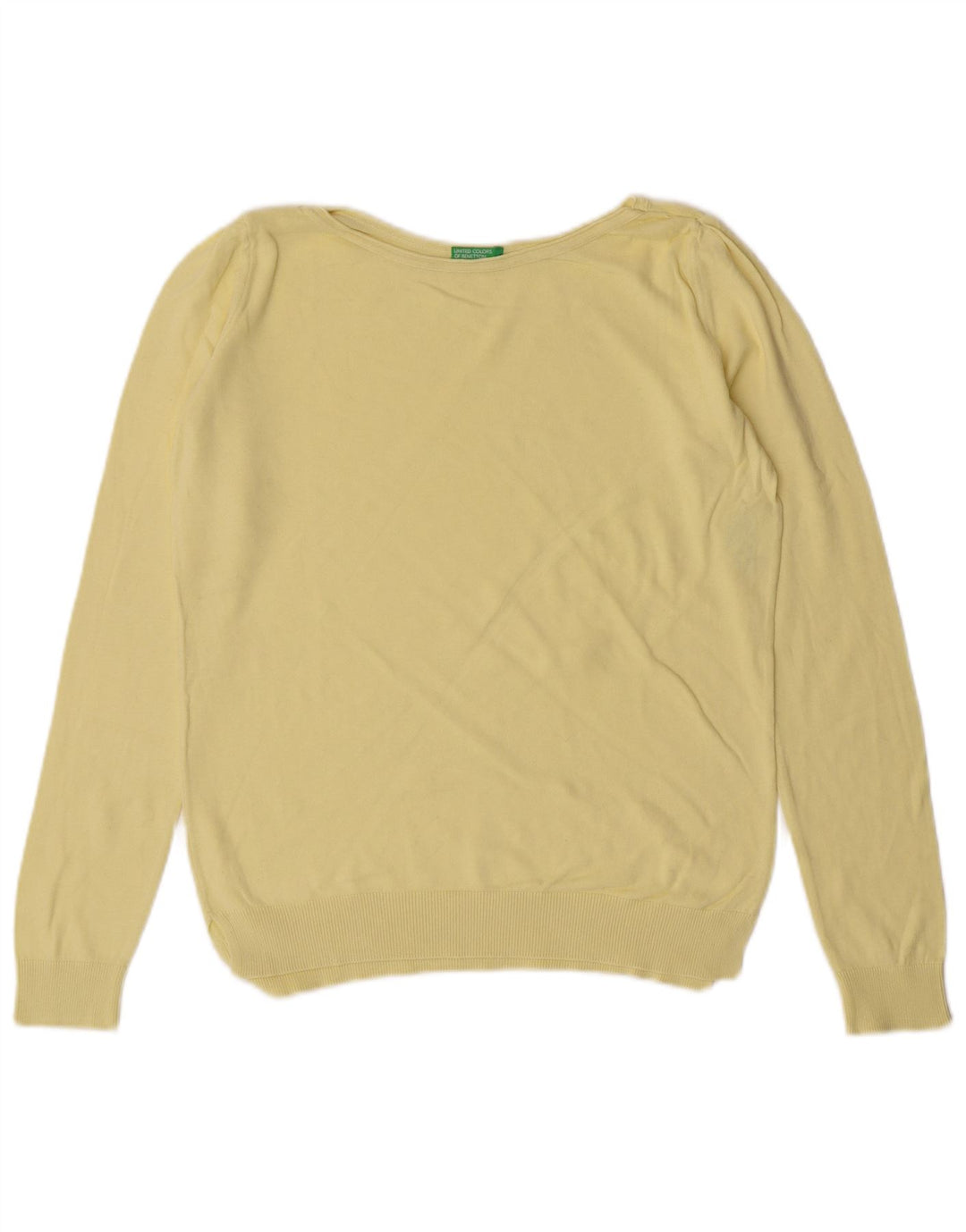 Benetton Jersey Con Cuello Barco Para Mujer UK 42 Algodón Amarillo Medio Clásico