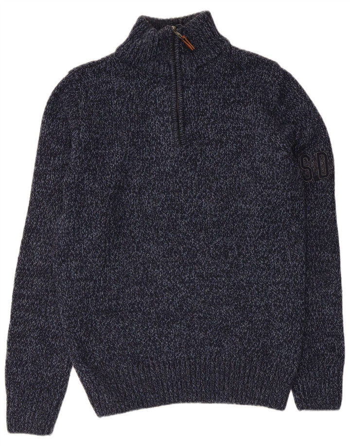Superdry Suéter tipo jersey con cremallera en el cuello para mujer, Reino Unido 44, mediano, azul marino moteado