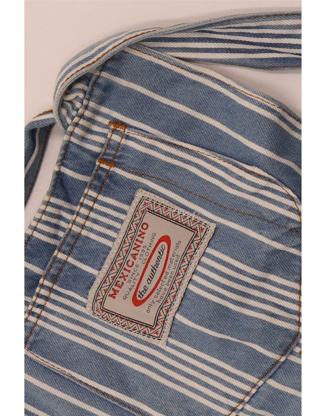 Vintage mujer peto pantalones cortos W28 azul medio rayas
