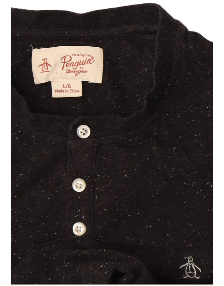 Penguin - Camiseta de manga larga para hombre, talla grande, color negro