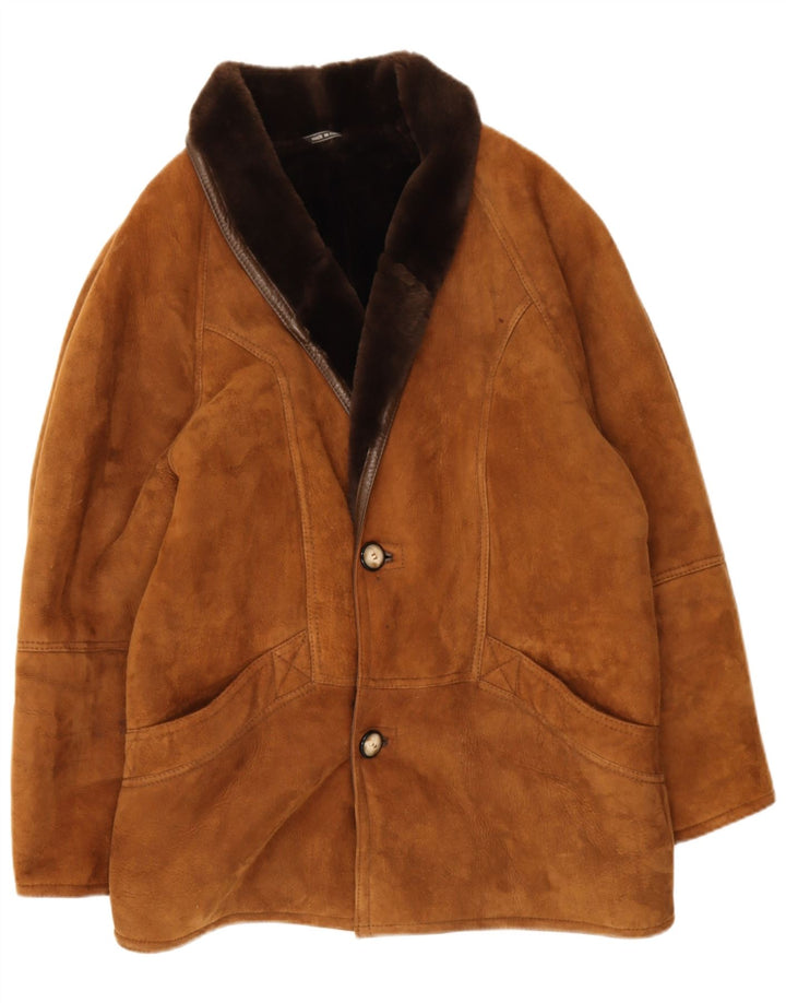 Chaqueta de piel de oveja vintage para hombre IT 48 Marrón medio